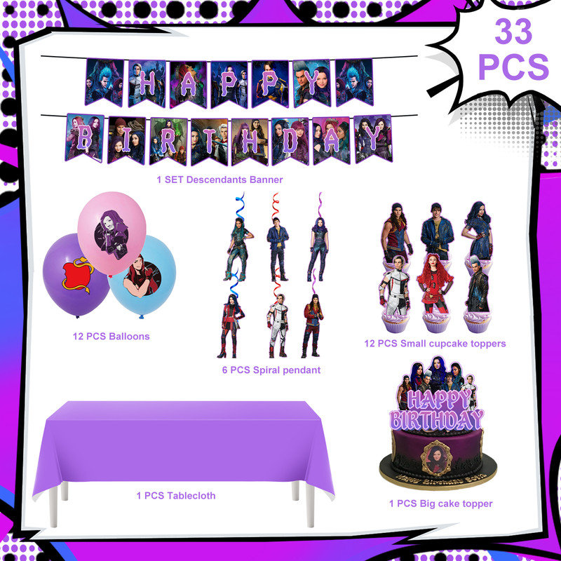 33 Pcs Descendants Party Supplies