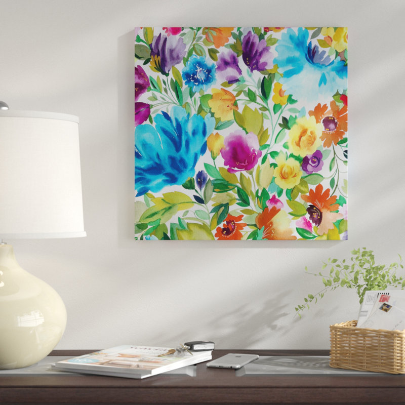 «Zinnias», reproduction sur toile, H 26 po x l 26 po x P 1,5 po, Toile tendue, Pas de tapis