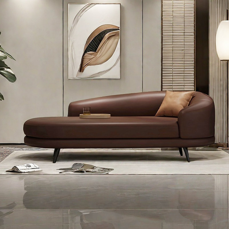 Chaise longue à pieds en métal - Confort spacieux, Accoudoir à droite (vu de face), Café foncé