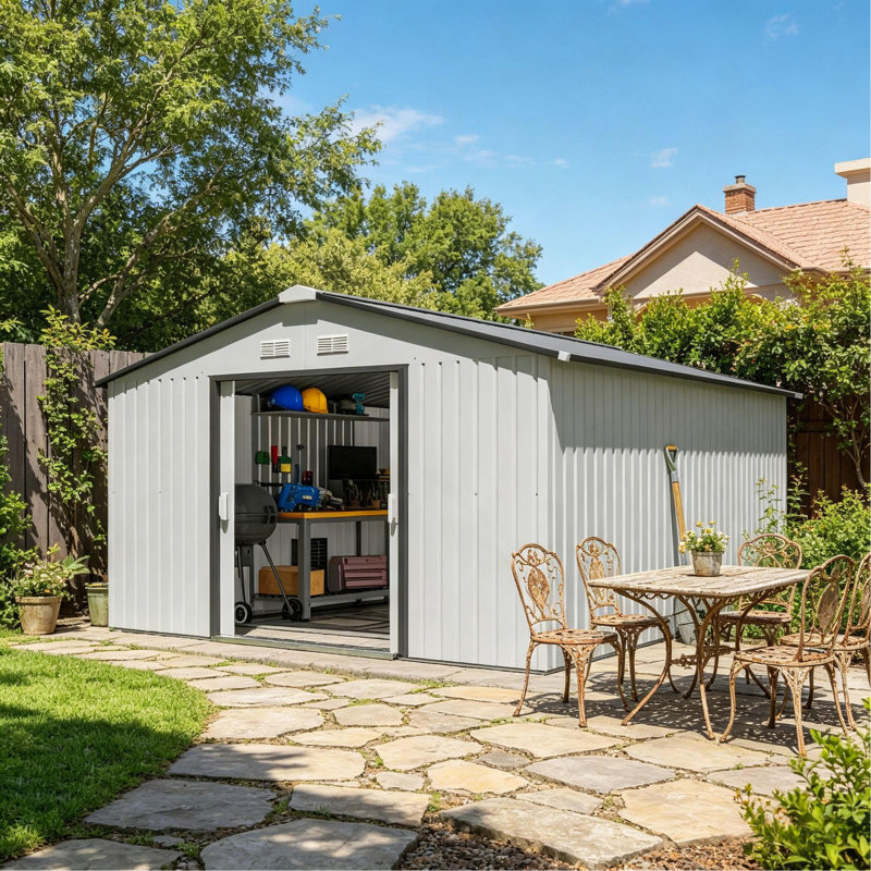 Outdoor Storage Shed with Spacious Storage Space,Backyard Tools Storage Shed,Garden Metal Shed, 79.2" H x 134.4" W x 152.4" D