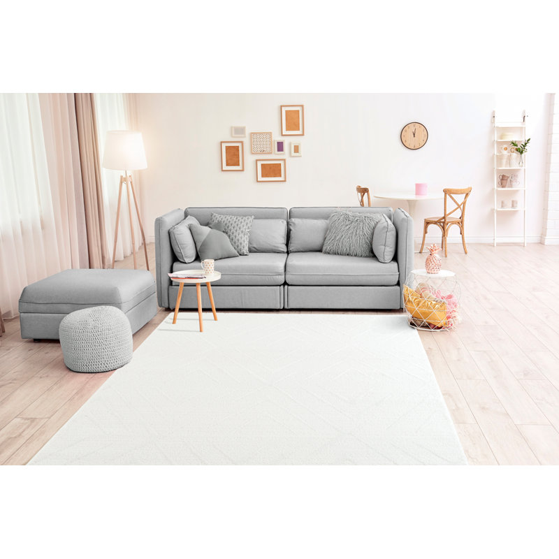 Tapis blanc avec accents Zed, Rectangle 1 pi 10 po x 7 pi 2 po