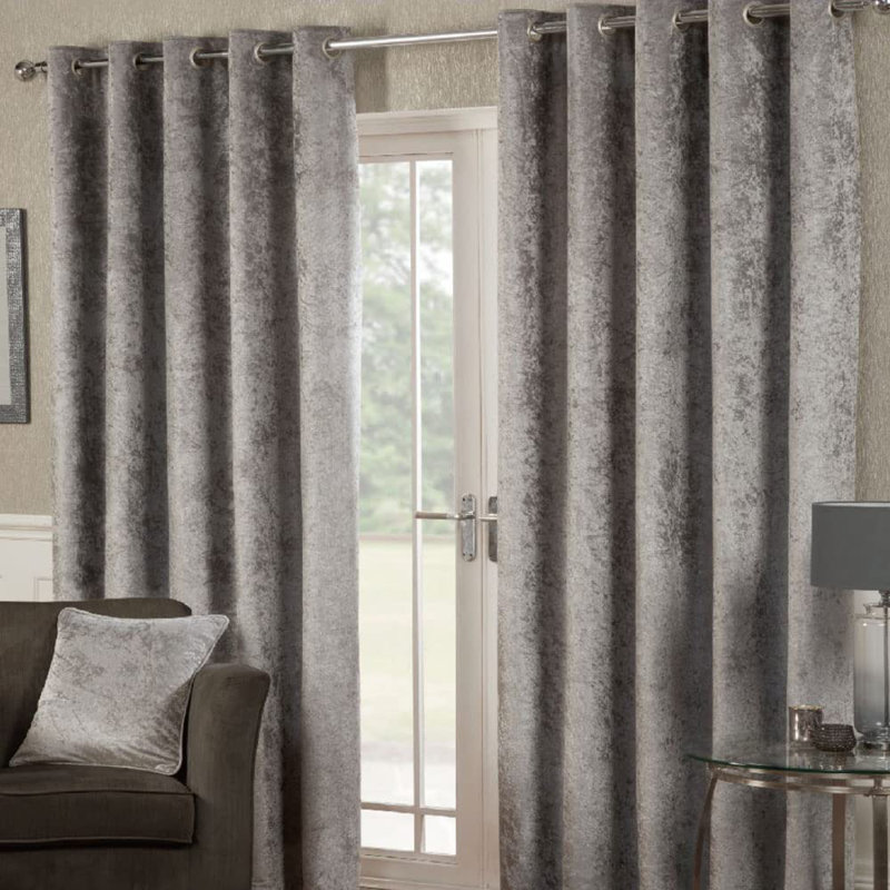 Eleanora Crushed Velvet Eyelet Curtains, Silver, Width 167 x Drop 229 cm