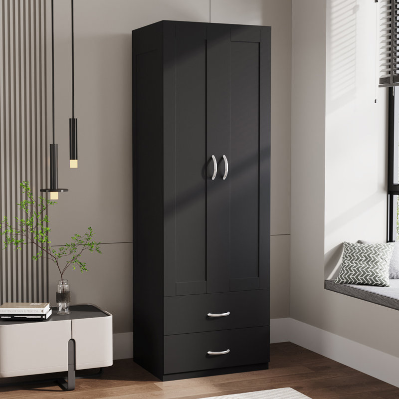 2 Door Engineered Wood Wardrobe, Black