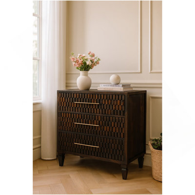 Solid Wood Arno Chest,Mocha Tone,3-Drawers