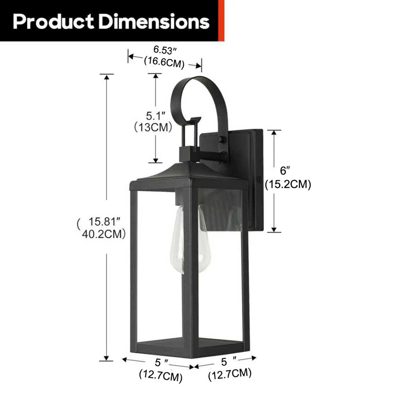 Balos Castle 1-Light 20.5 in. Outdoor Wall Light with Matte Black Finish and Clear glass shade, 20.37"H x 5.92"W x 7.65"D