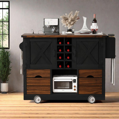 54" Farmhouse Kitchen Island with Drop Leaf and Storage