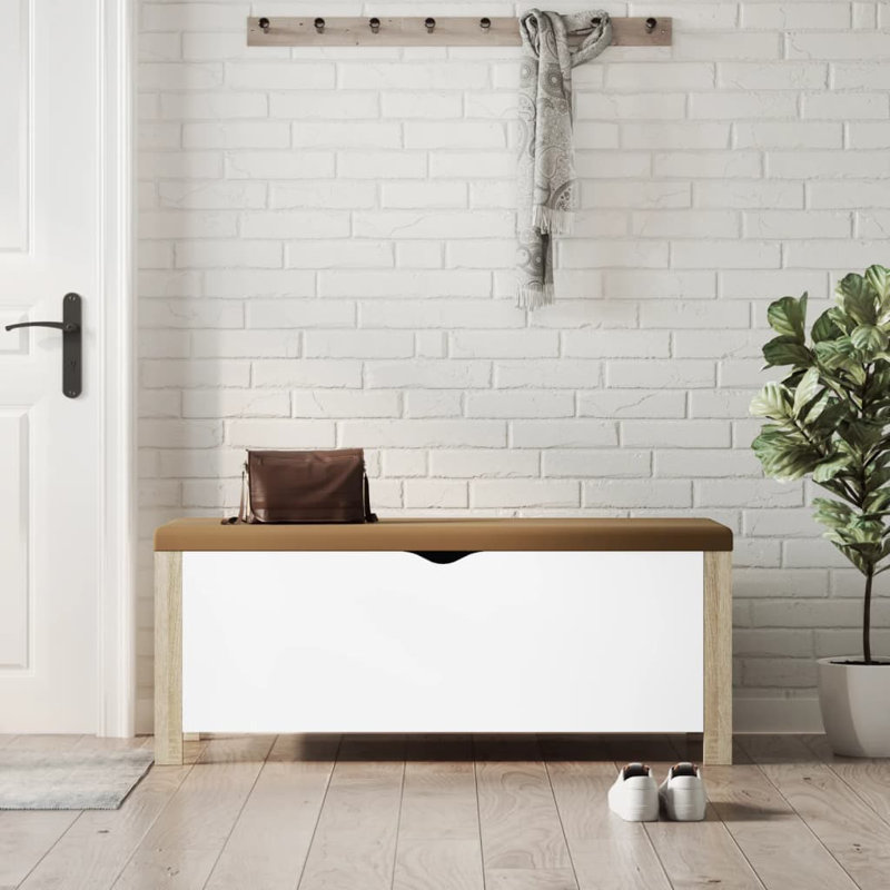 Banc de rangement en similicuir Atalfo, Blanc / Chêne de Sonoma, Brun clair