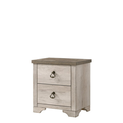 Table de chevet de style brun vieilli 1Pc avec 2 tiroirs de style contemporain, poignée traditionnelle en anneau, finition bois de grève, plateau vieilli pour chambre à coucher, table de chevet de 23,6 po x 16 po et H 25 po