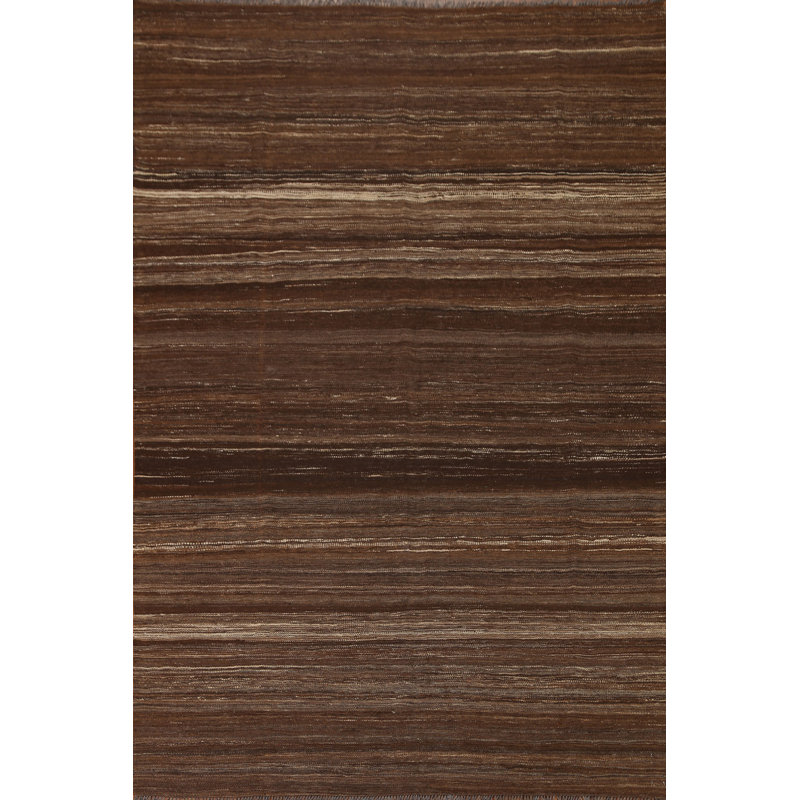 Tapis rayé en laine noué à la main et rectangulaire tissé à plat à la main 5 pi 9 po x 7 pi 5 po
