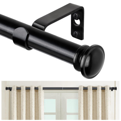 Tringle à rideaux 32 à 58 pouces (2,6 à 4,8 pi), tringle à rideau télescopique 3/4 pour fenêtres de 20 à 53 po (1,7 à 4,4 pi), tringle décorative simple avec fleuron à petit capuchon, noir