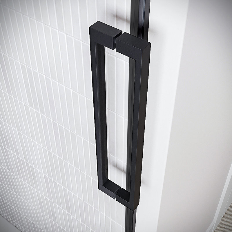 Porte de douche coulissante sans cadre 60 po x 76 po Serraia avec verre trempé traité 5/16 po CrystalTech, quincaillerie noir mat