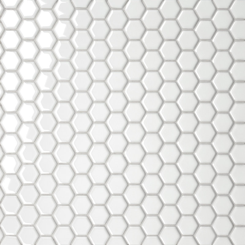 Le Cafe 1" x 1" Hexagonal Glossy Porcelain Mosaic Tile, White