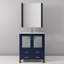 Bleu marine, 30 po W, meuble-lavabo, comptoir en céramique blanche, robinet monotrou, 28 cuves à miroir pleine grandeur ovales en acier inoxydable