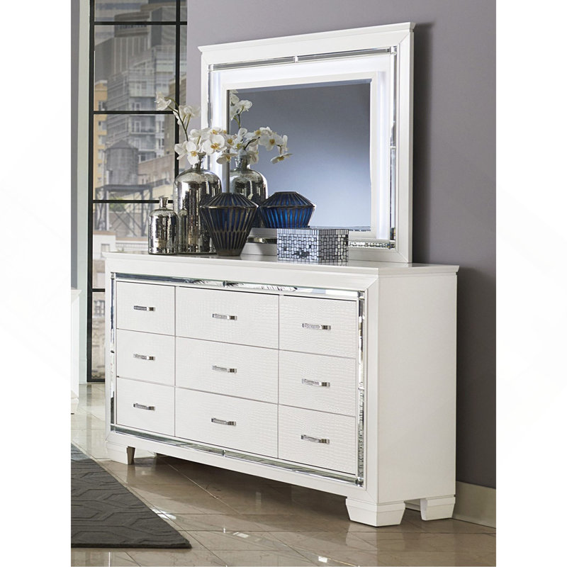 Commode de style audacieux 9 tiroirs, Blanc