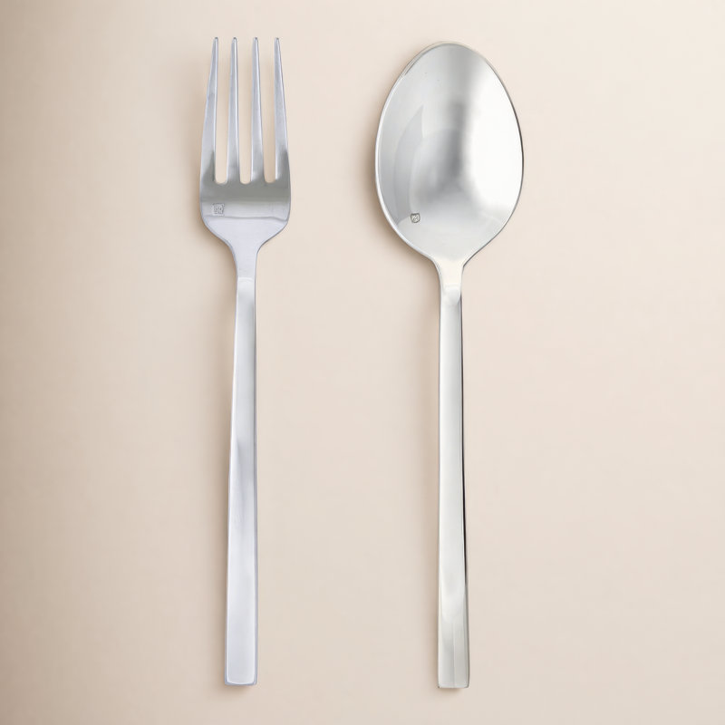 Arezzo Brushed 2 Piece Salad Servers Set, Silver
