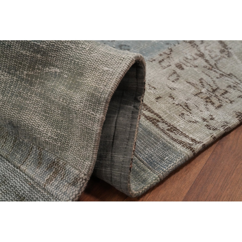 Distressed Wool Geometric Patchwork Area Rug 7x10