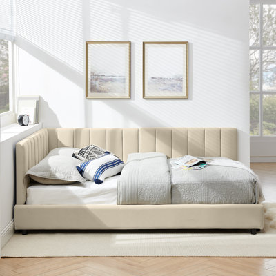 Structure de lit double capitonnée, canapé-lit avec dossier et accoudoirs, velours (81 po x 60 po x 29,5 po)