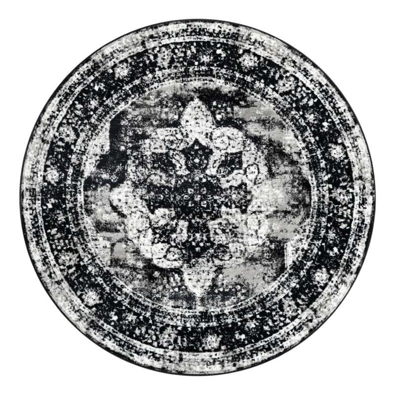 Brandt Oriental Area Rug, Round 6'1", Black 