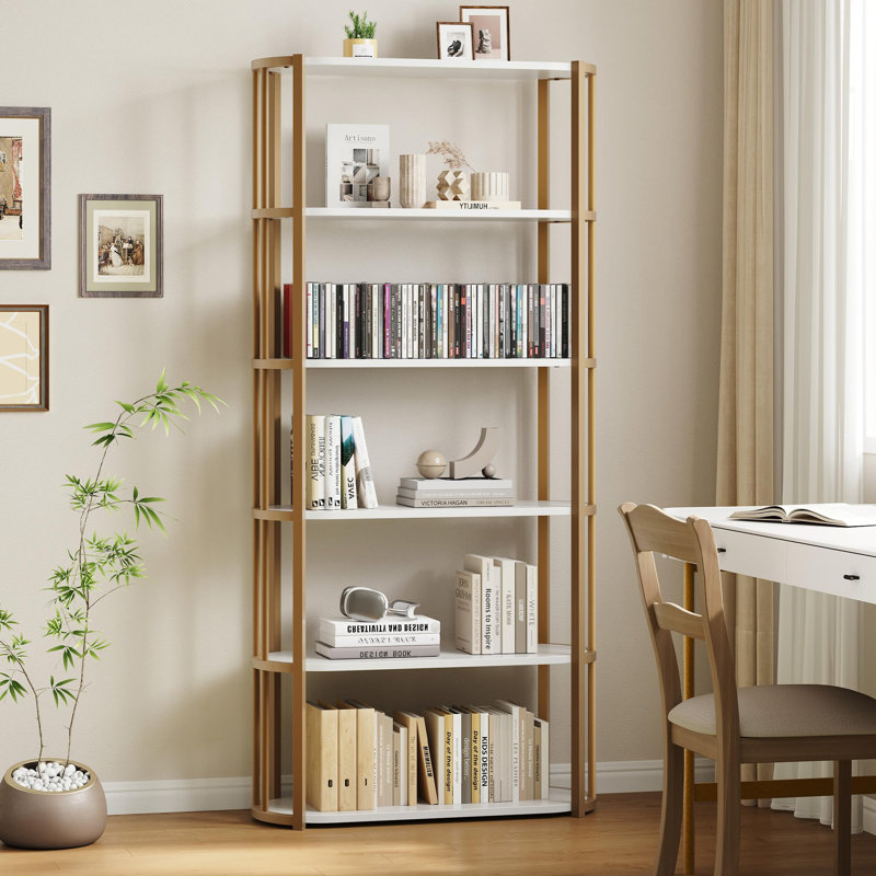 71 Inch Tall Bookshelf, 6 Tier Industrial Bookcase with Heavy Duty Metal Frame, Slim Farmhouse Storage Shelves, White