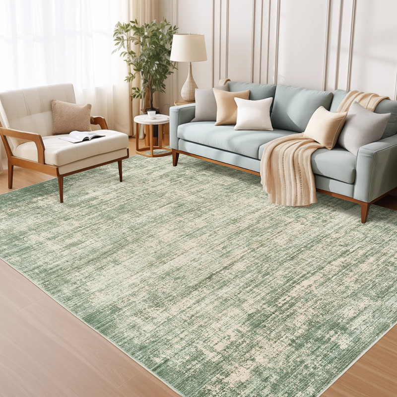 Distressed Abstract Non Slip Washable Area Rug(5'X7', Green), Rectangle 5' x 7'