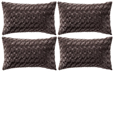 Ensemble de 4 housses de coussin en fausse fourrure de lapin (housse seulement)