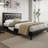 Bed Frame Full Size With Adjustable Headboard, Upholstered Platform Bed Frame With Usb Ports & Socket, Black-917795196-917795197