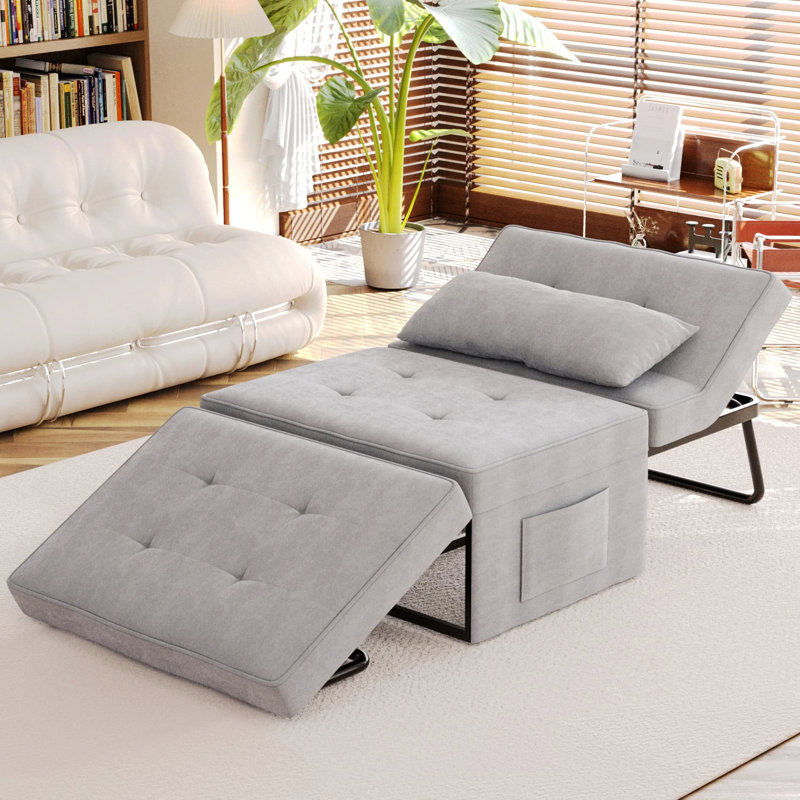 Canapé-lit, fauteuil-lit, canapé-lit, repose-pieds pliant multifonctionnel 4 en 1 avec poche de rangement coulissante