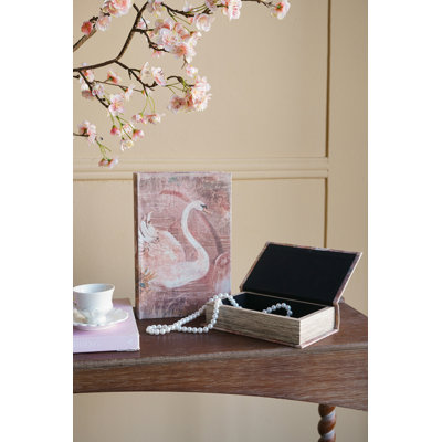 Ensemble de 2 boîtes à livres décoratives Swan rétro, panneaux de rangement rustiques en bois aggloméré et en lin avec étang serein pour l'organisation de l'étagère et du bureau