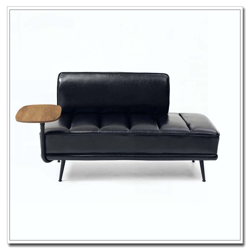 Banc de bout moderne de 55 po de large avec revêtement en similicuir et table d'appoint, Noir