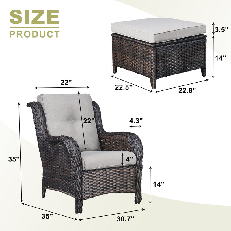 Bonia Outdoor Lounge Chair with Ottoman, Brown Frame/Beige Cushion