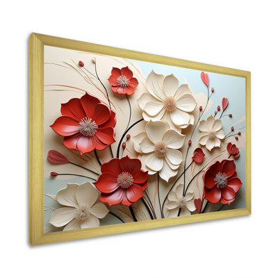 Red And White Crimson Flower S Embrace - Flower Wall Art