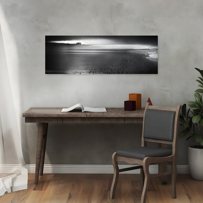 Shorebirds Dark Sky Dramatic Minimalist Tranquil Bird Coastal Wall Art, 12" H x 36" W