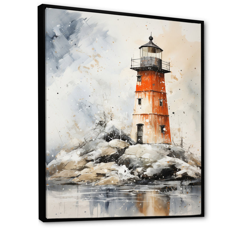 Immich " Lighthouses By The Cliff II ", Black Floater Frame, 32" H x 24" W x 1" D