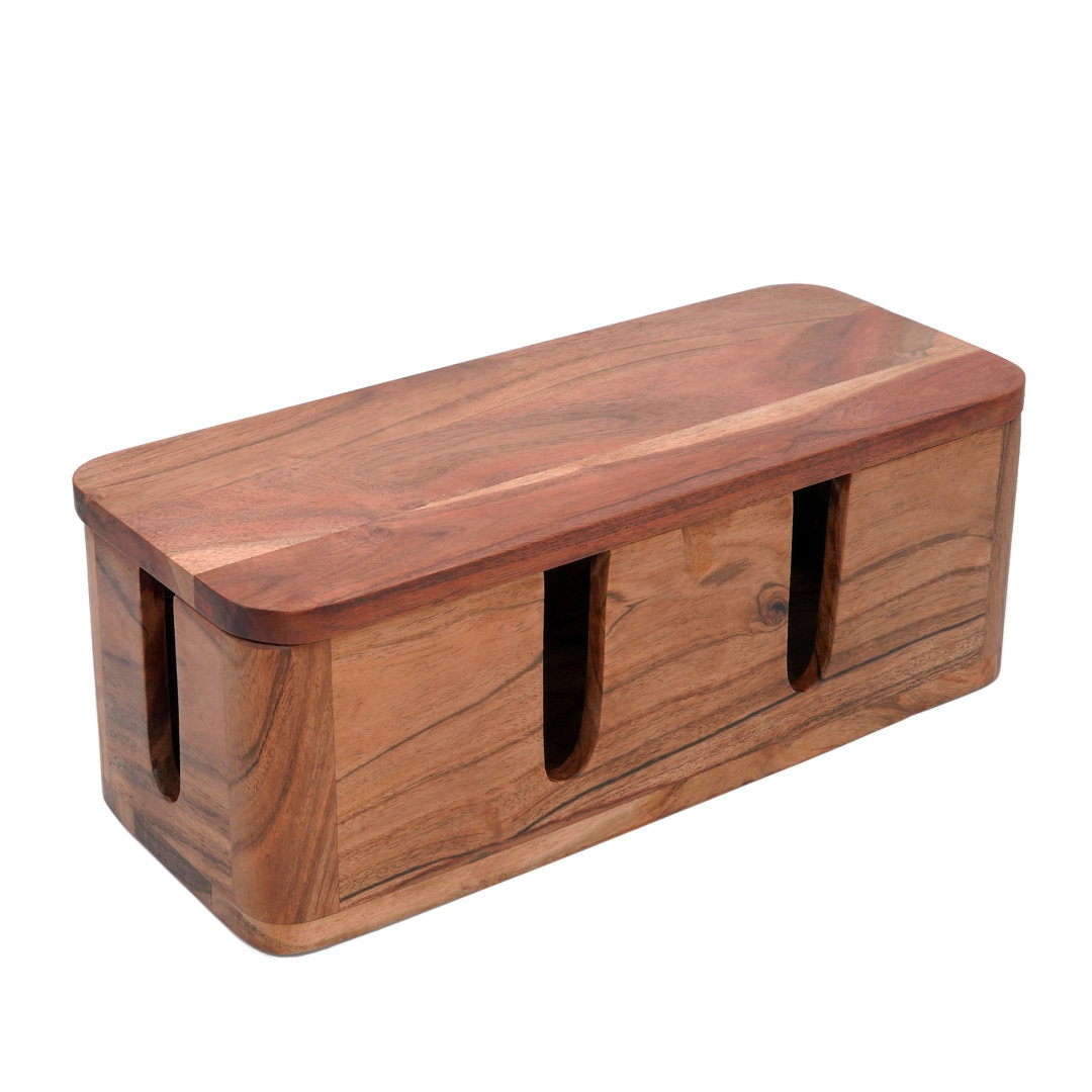 LuxeDesigns – Handcrafted Mango Wood Cable Organizer LuxeDesigns