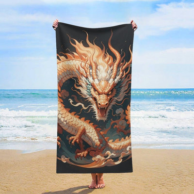 Serviette de plage surdimensionnée chinois Dragon Serviettes de plage en microfibre sans sable Serviette de plage super absorbante à séchage rapide pour voyage, natation, yoga, très grande couverture de plage, 60 x 80 po, et un sac de toile de style chinois gratuit est inclus