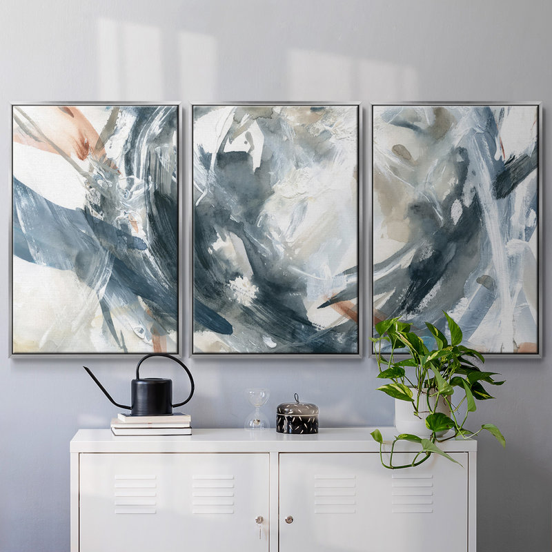 Hypnotic Array - Multi Piece Framed Canvas, 24" H x 48" W x 2" D, Silver