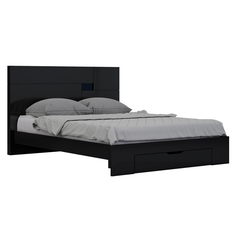 Lit plateforme tapissier avec matelas Aviara, Très grand californien, Noir lustré