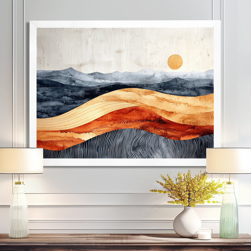 «Sahara Landscape Amber River Colors I - Desert», reproduction d'art sur toile, H 12 po x l 20 po, Picture Framed, Blanc