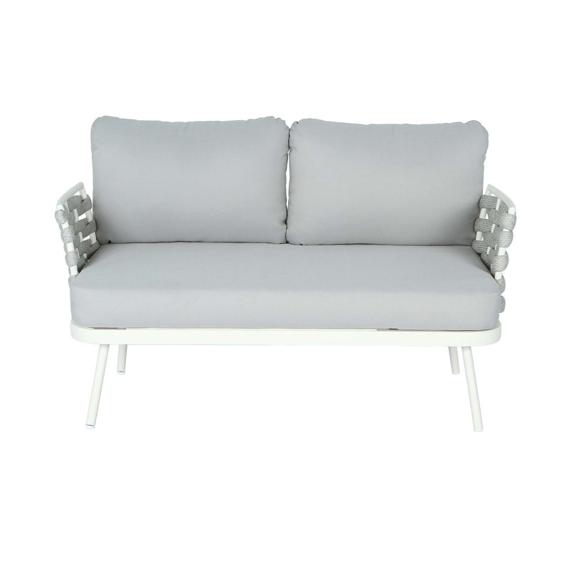 Mariano Steel Loveseat And Table, Off White+Grey, Off White, Gray