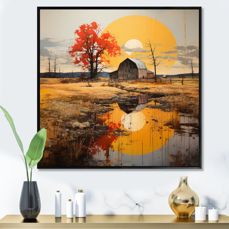«Barns Country Dot Art II», reproduction, Cadre flottant noir, H 16 po x l 16 po x P 1 po
