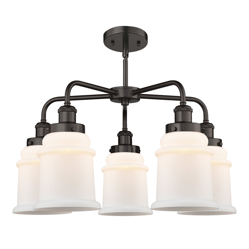 Lustre en forme de cloche à 5 lumières Alvi, Blanc mat, Bronze frotté à l'huile