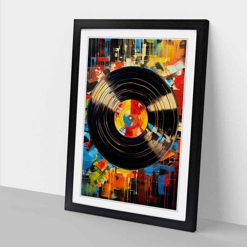 XYZ-FRM-V1223-6362 Vinyl Record Abstract No.3 - Single Picture Frame Print on Wood, Black , 46cm H x 34cm W x 2cm D