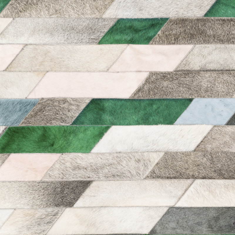 Astila Cowhide Geometric Area Rug in Green, Runner 2'7" x 13'1"