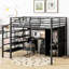 Lit mezzanine en métal avec table et garde-robe, double, noir - Design contemporain, construction robuste, solutions de rangement généreuses, structure de base moderne à assemblage simple, zones abondantes, simplicité