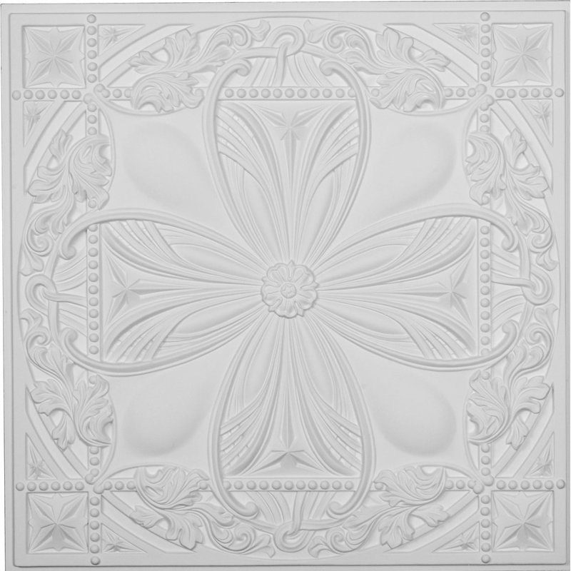Cole 24'' L x 24'' W Textured Polyurethane Glue Up Ceiling Tile In White