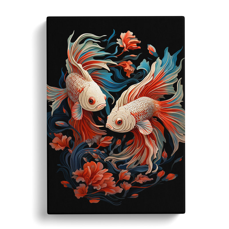 Siamese Fighting Fish Art Nouveau No.3 - Wrapped Canvas, 60cm H x 40cm W x 3cm D