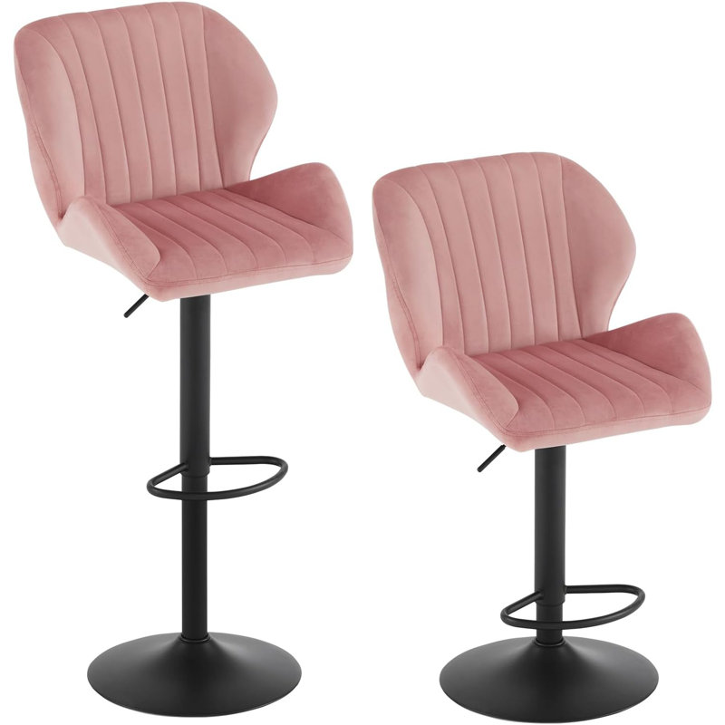 Oumar Swivel Upholstered Adjustable Height Counter Stool with Metal Frame, Pink