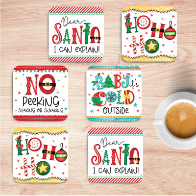 Dear Santa 4″ Square Ceramic Coasters – 6 Piece Set