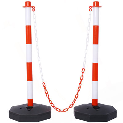 6 Pack Traffic Delineator Post Cones With Fillable Base, Adjustable Plastic Safety Barrier With 5Ft Plastic Chain, Outdoor And Indoor Crowd Control Stanchion For Traffic Control And Warning W/R