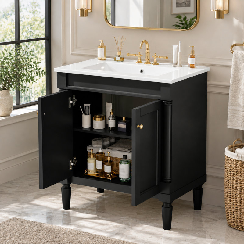 Meuble-lavabo de salle de bain de 76 cm avec lavabo en céramique